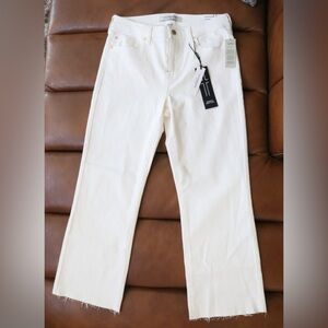 LIVERPOOL White Hannah Crop Flare Jeans with Raw Hem